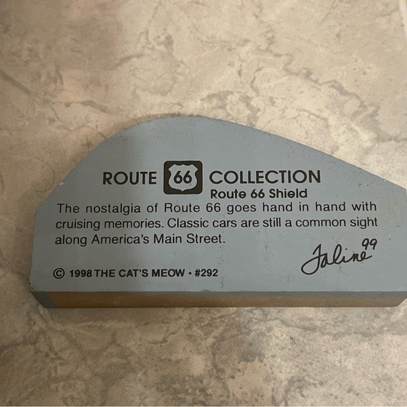 The Cat's Meow Village Route 66 Series, 1998 No. 292 Route 66 Shield with Car - Picture 5 of 9